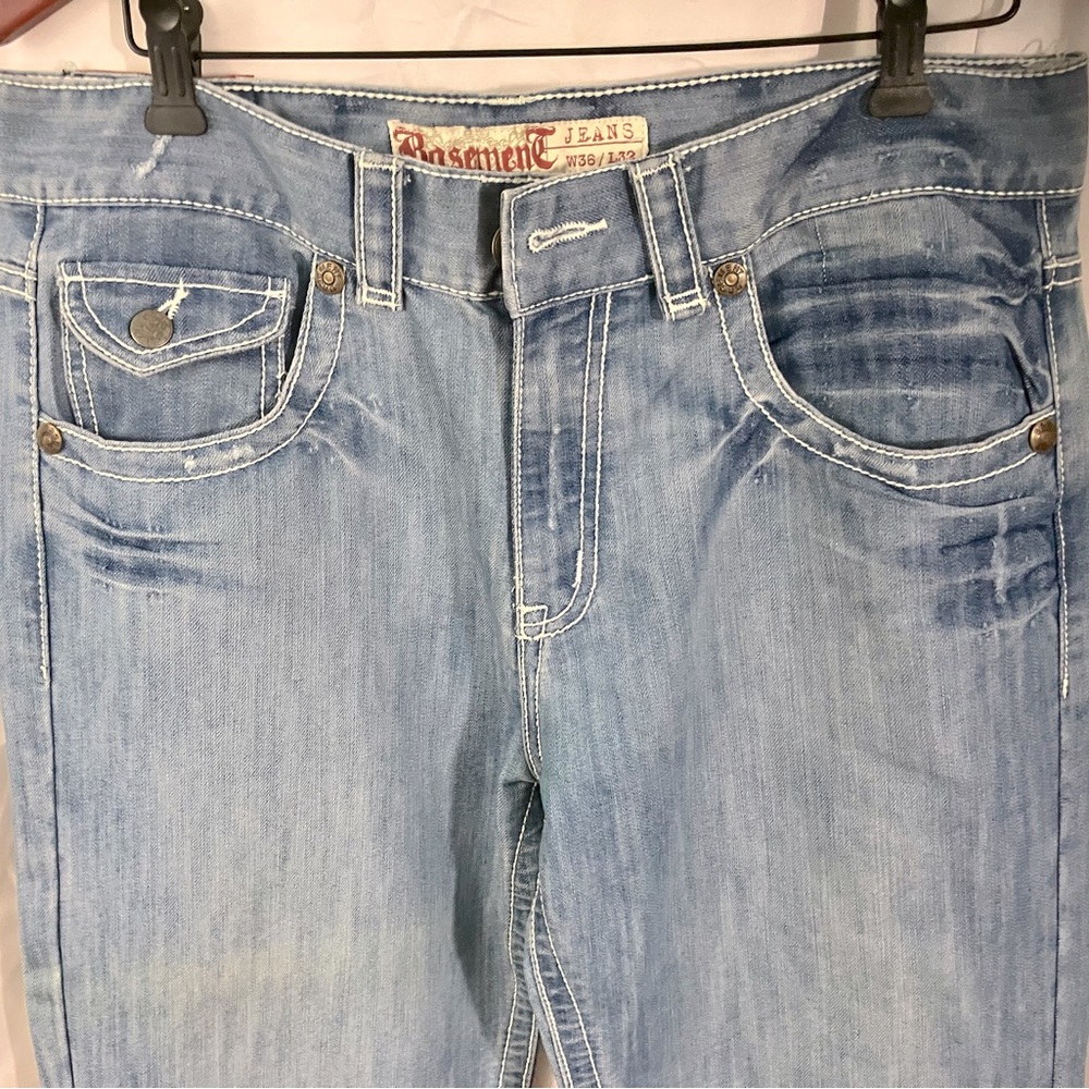 Basement Jeans, Size 36 x 32, Color Stonewashed Blue, No holes or Stains